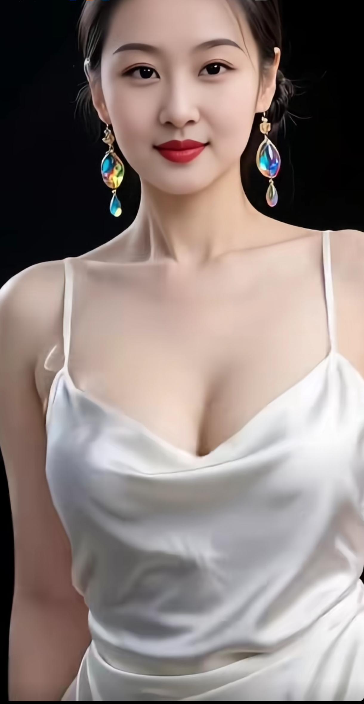 优雅白裙，闪耀耳环，红唇微笑，气质满分！💄✨👗💎分享一张你手机里你认为最美