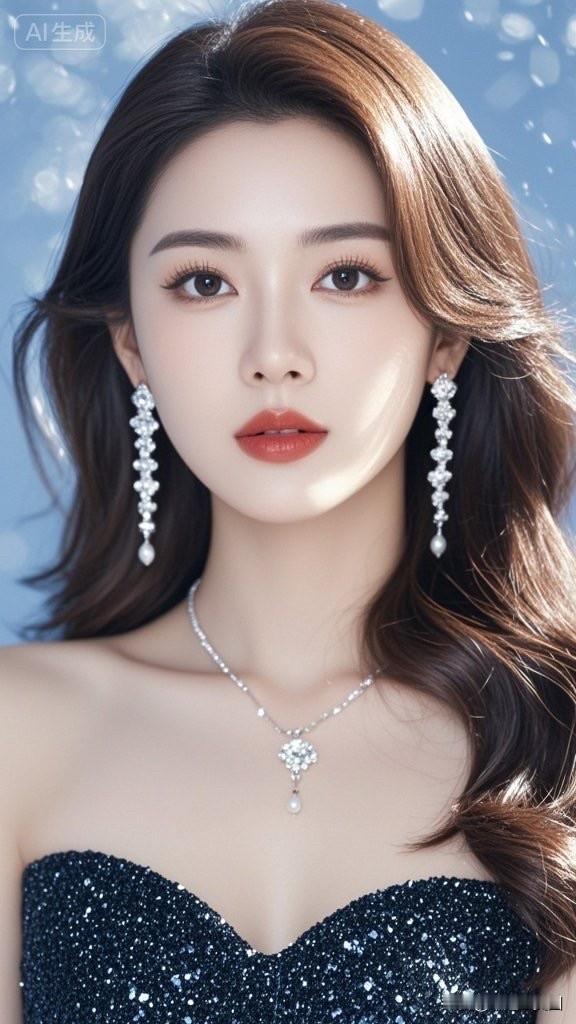 优雅气质，银光闪闪的礼服与精致耳饰完美搭配，尽显高贵魅力！💎✨