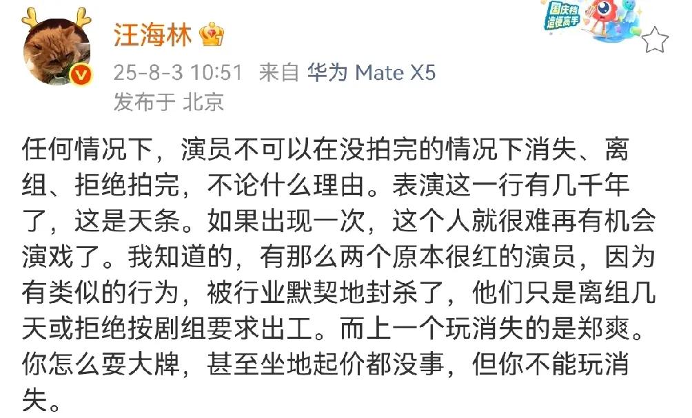 编剧汪海林说赵露思以后应该很难再有机会演戏了！汪海林说在任何情况下，演员都不