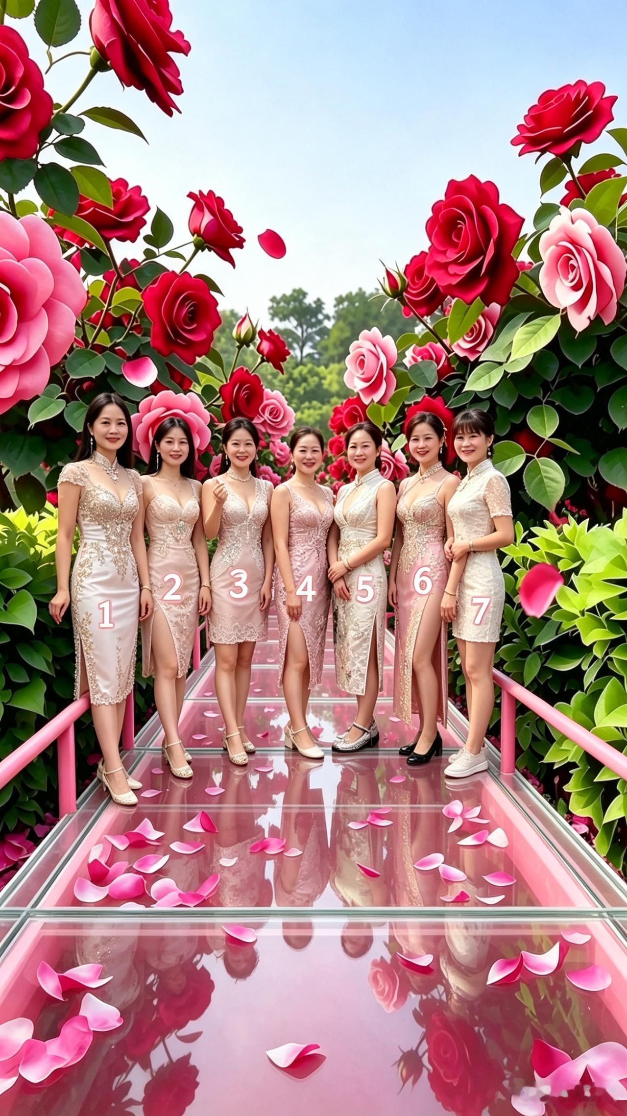 七仙并立画栏旁，廿五华年正盛芳。体态轻盈颜似玉，笑眸明媚气含香。一号温柔