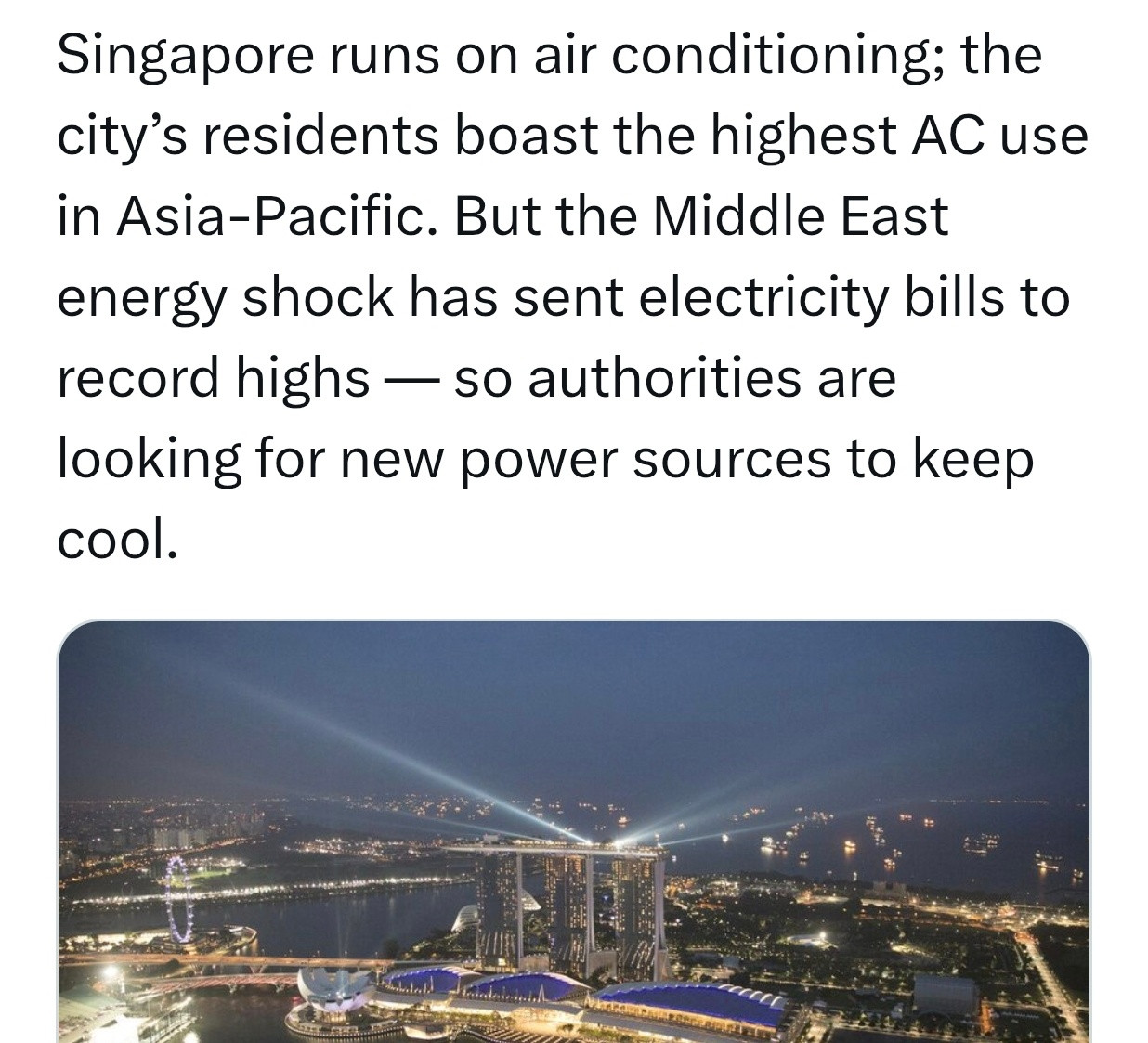 参考外刊如何表述“新加坡对空调的依赖”：Singaporerunsonai