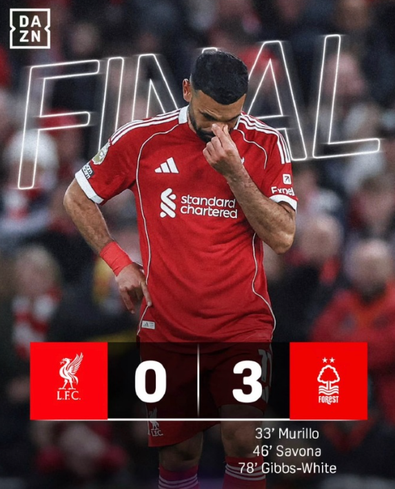 国际比赛日回来，利物浦继续输球，在安菲尔德主场0比3完败诺丁汉森林。卫冕冠军