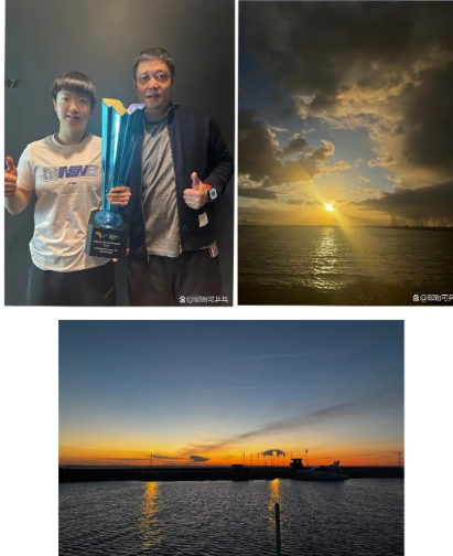 莎莎看到夕阳了！邱贻可最新的动态中，更新了和莎莎的合照，还有两张非常美丽的