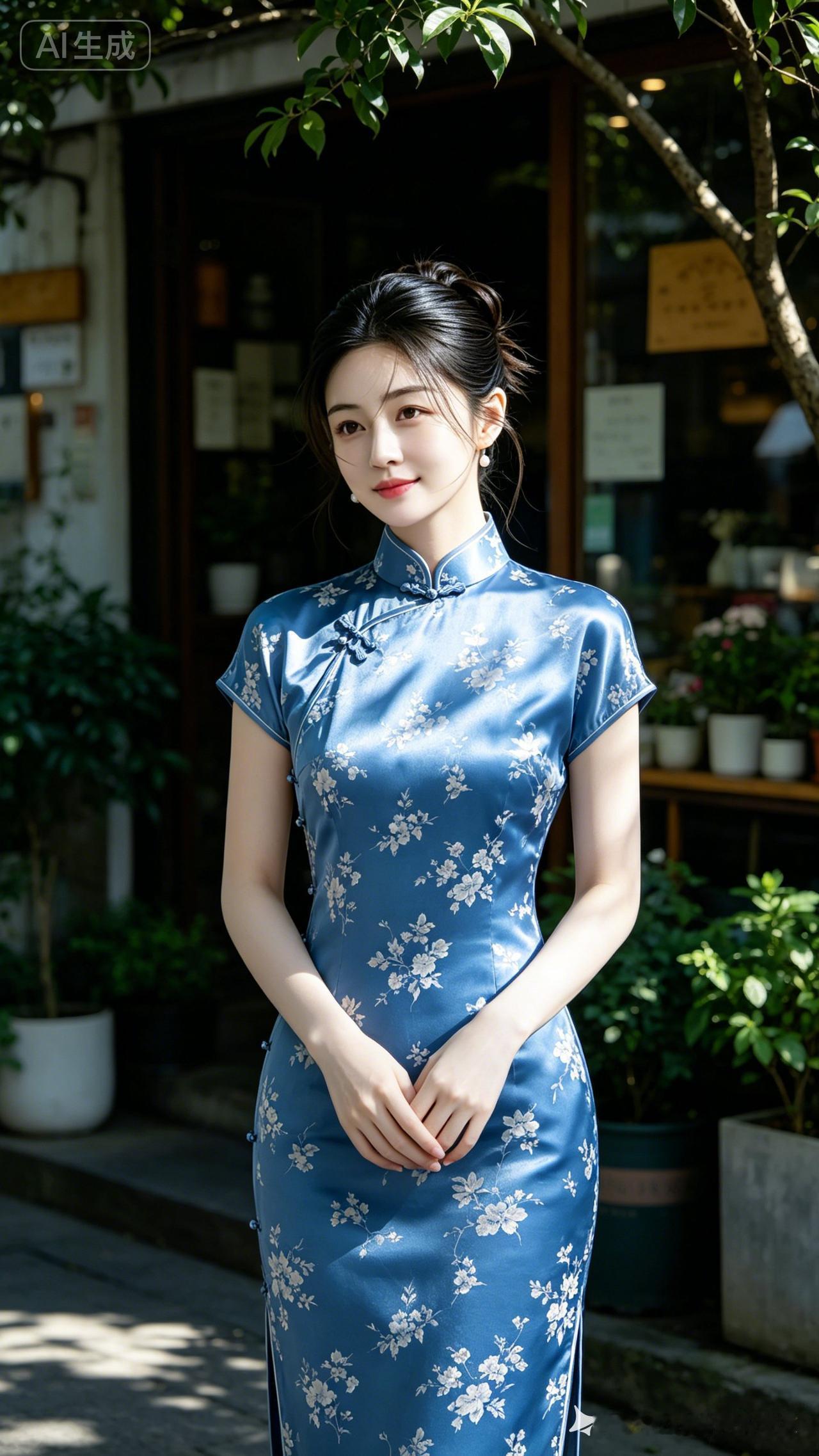 优雅蓝花旗袍，复古韵味，尽显东方美！🌸💃