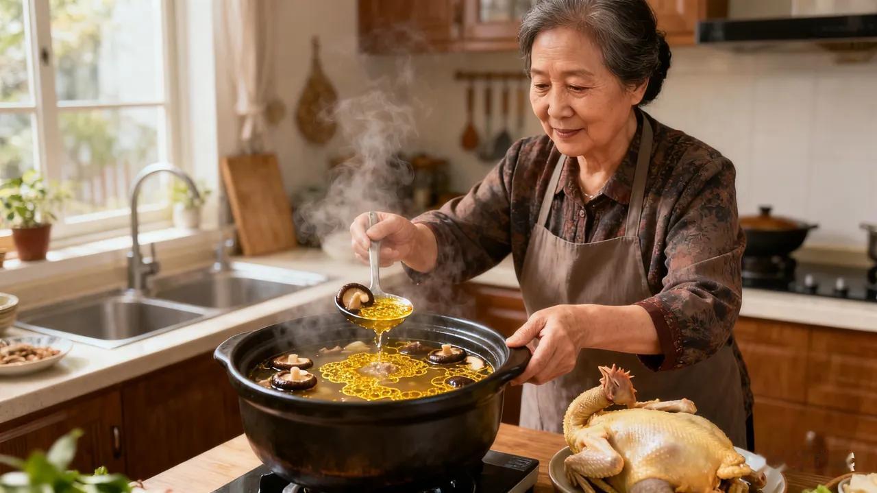 亲家母送了两只土鸡来，儿媳妇中午没在家。我便炖了一只，让女儿一家人来吃！给儿媳留