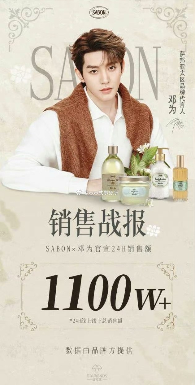 邓为xSABON销售品牌官方官宣24小时，线上线下销售总额1100万+，带货能力