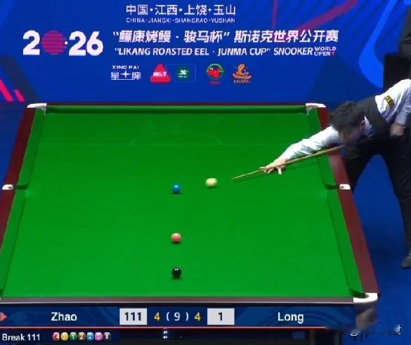 “一杆打死”！高手过招，就是拼单杆制胜能力。2026斯诺克玉山世界公开赛，赵心