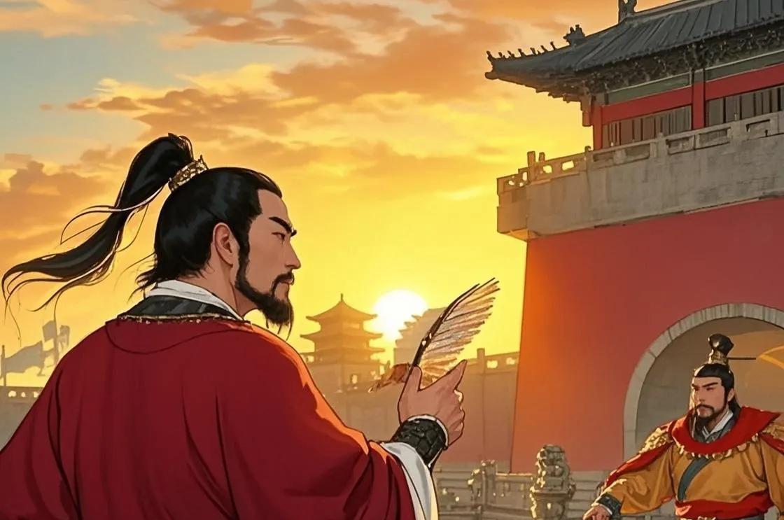 徐茂公奉旨前往午门外监斩秦王李世民。当他走到午门外，就看见李世民身旁多了三个人，