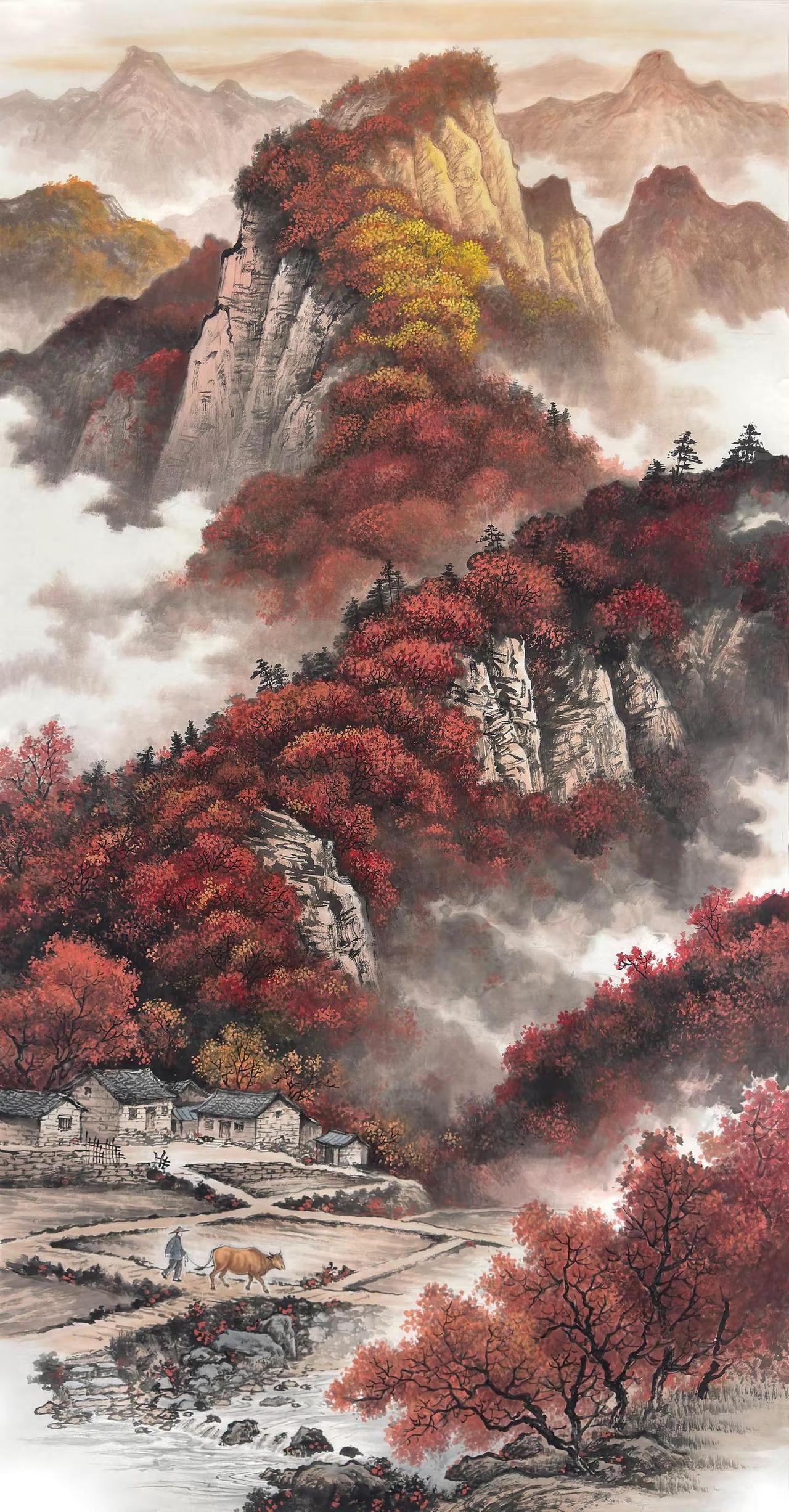 秋山牧歌。玄关山水创作者中心创作灵感意境山水画山水写意