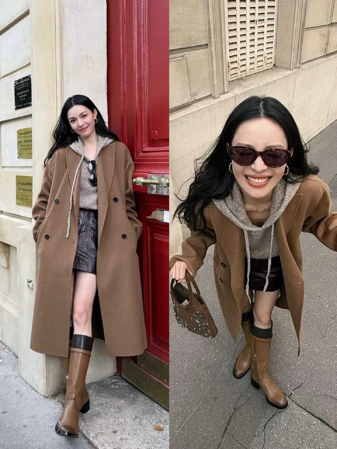 钟楚曦巴黎秋日穿搭，姐就是高级本身这次的两套look，直接把巴黎街头的浪漫和高级感拉满！驼色大衣搭配