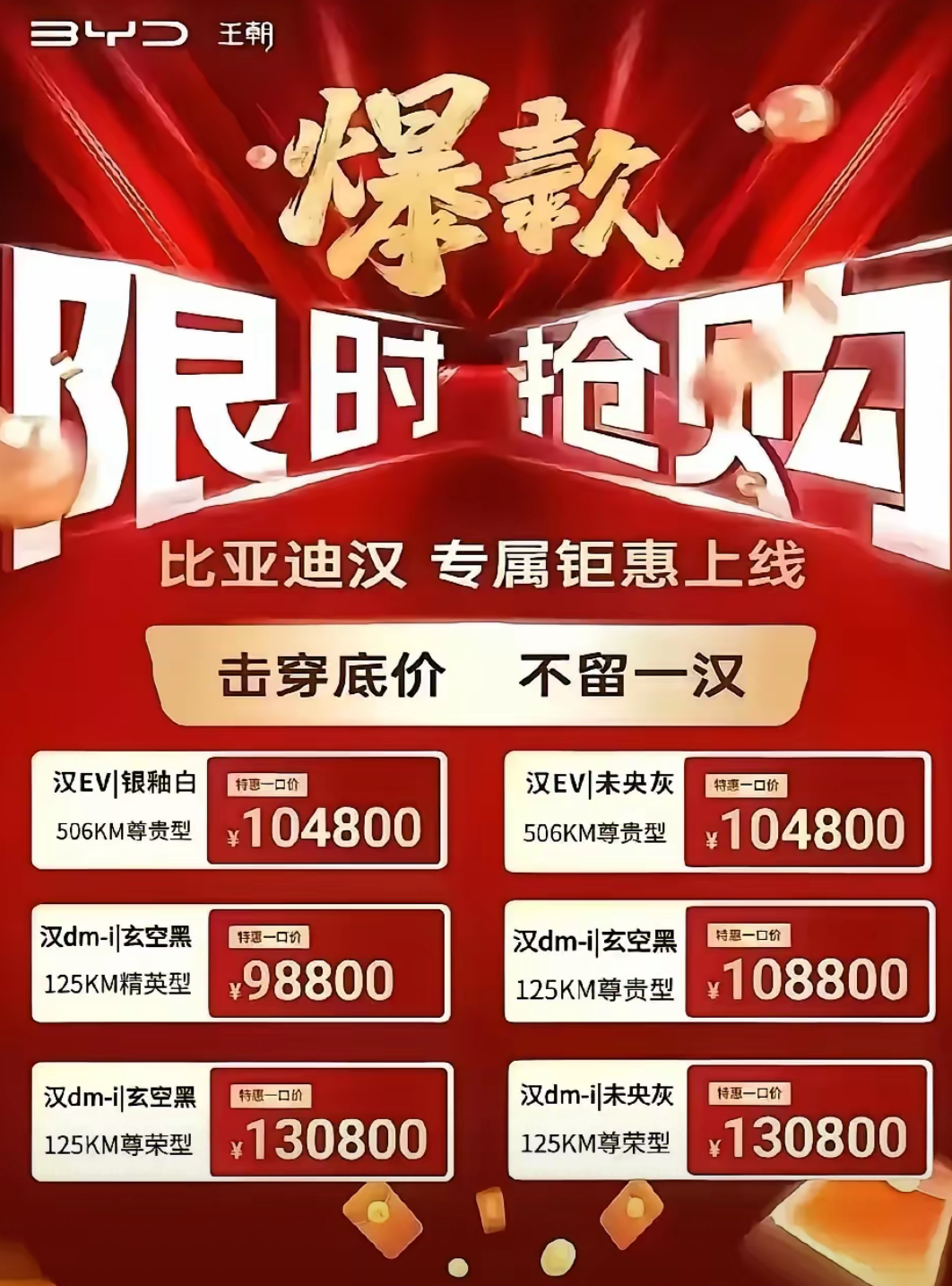 比亚迪汉大降价，击穿底价，不留一汉家人们，汽车圈又有大动静！比亚迪汉这波降价堪称疯狂，直接击穿底价，