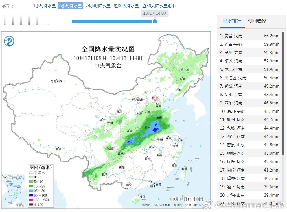 【降水】今天08-14时，冷暖气流交汇，形成大范围西南-东北走向的降水带。河南东