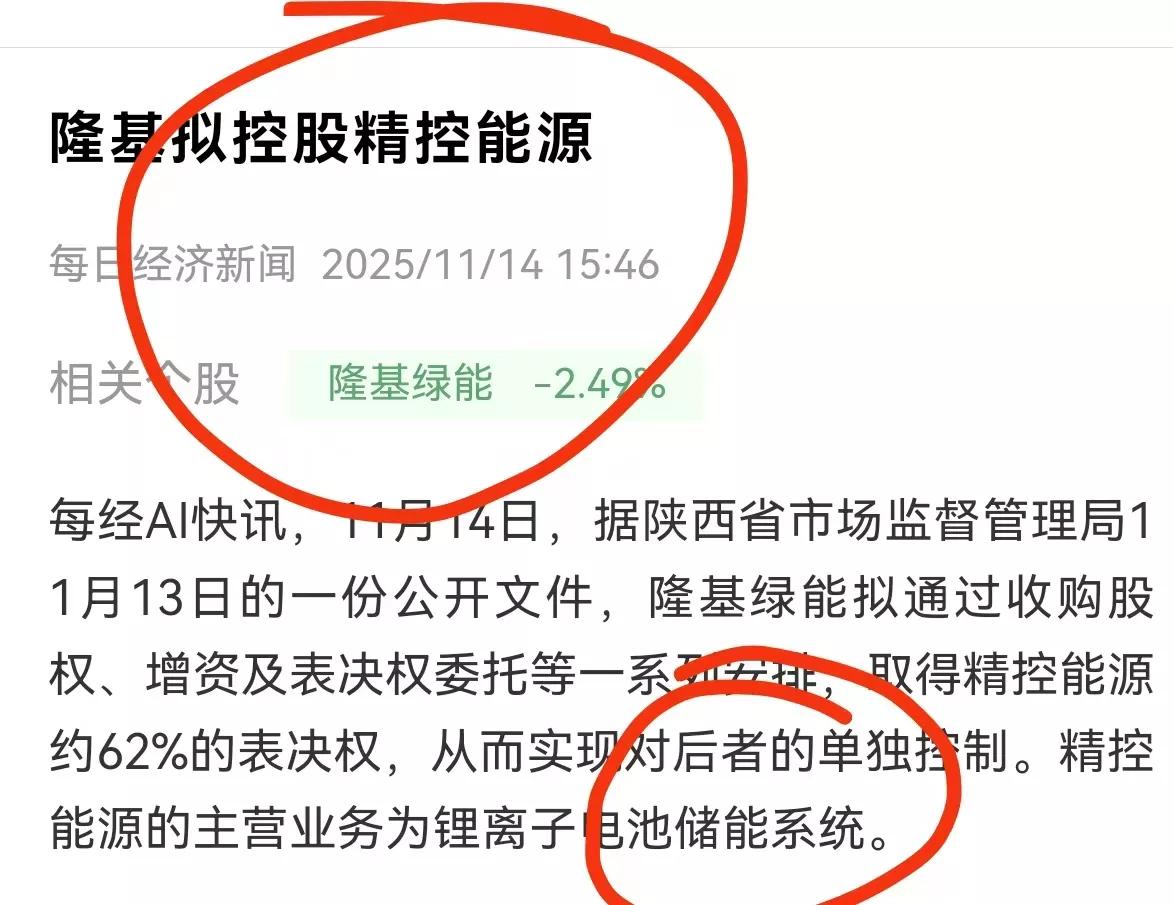 隆基绿能大利好来了！先是收购控股了精控能源，通过并购快速切入储能领域形成“光伏