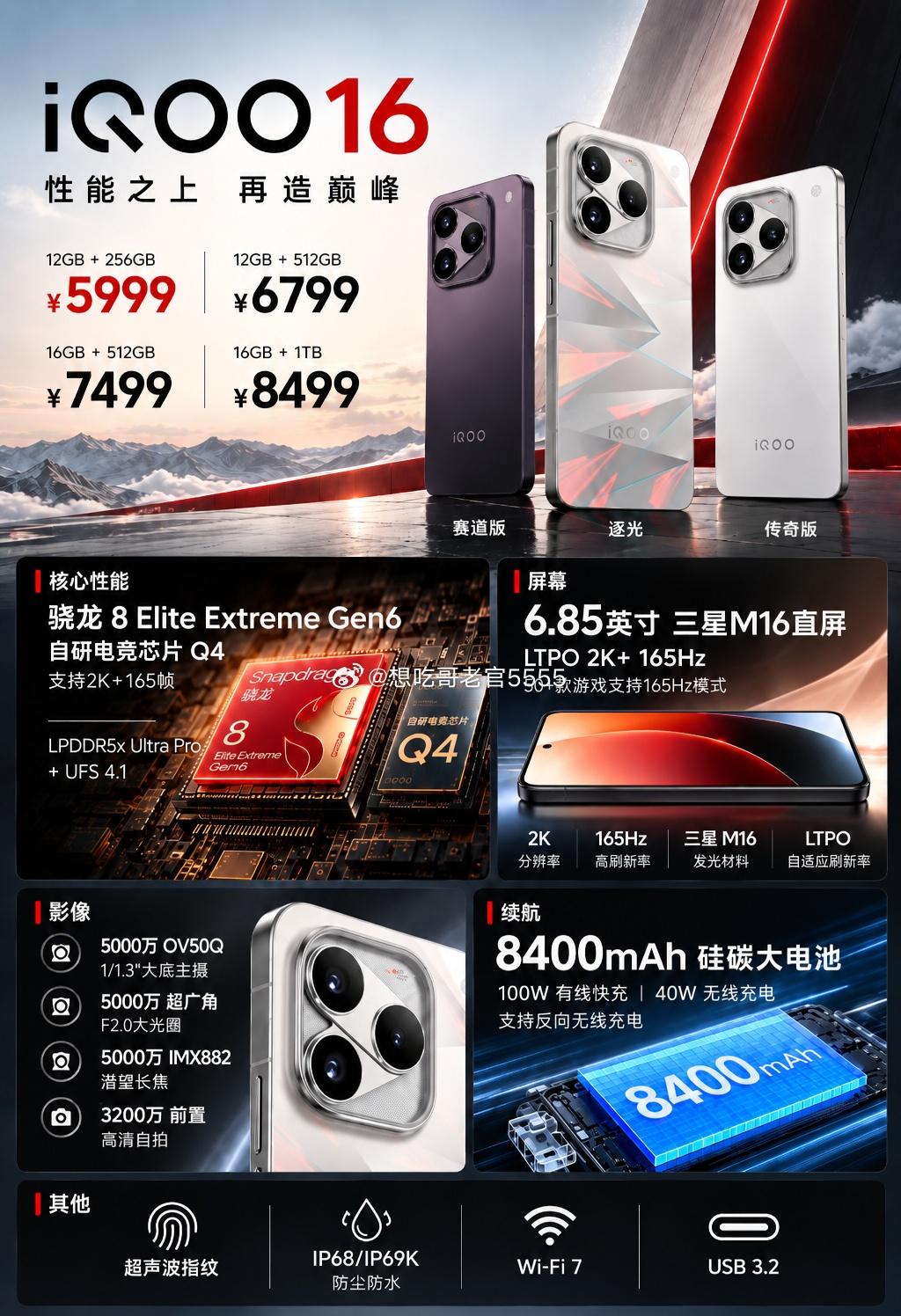 PadUltraiQOO16价格iQOO16价格公布，12+2565999起