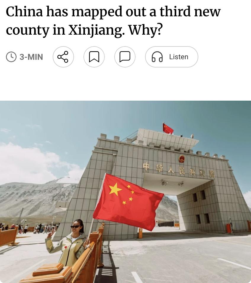 外媒：中国在新疆西南部新设立策勒县，这是继和安县、和康县之后新疆设立的第三个新县