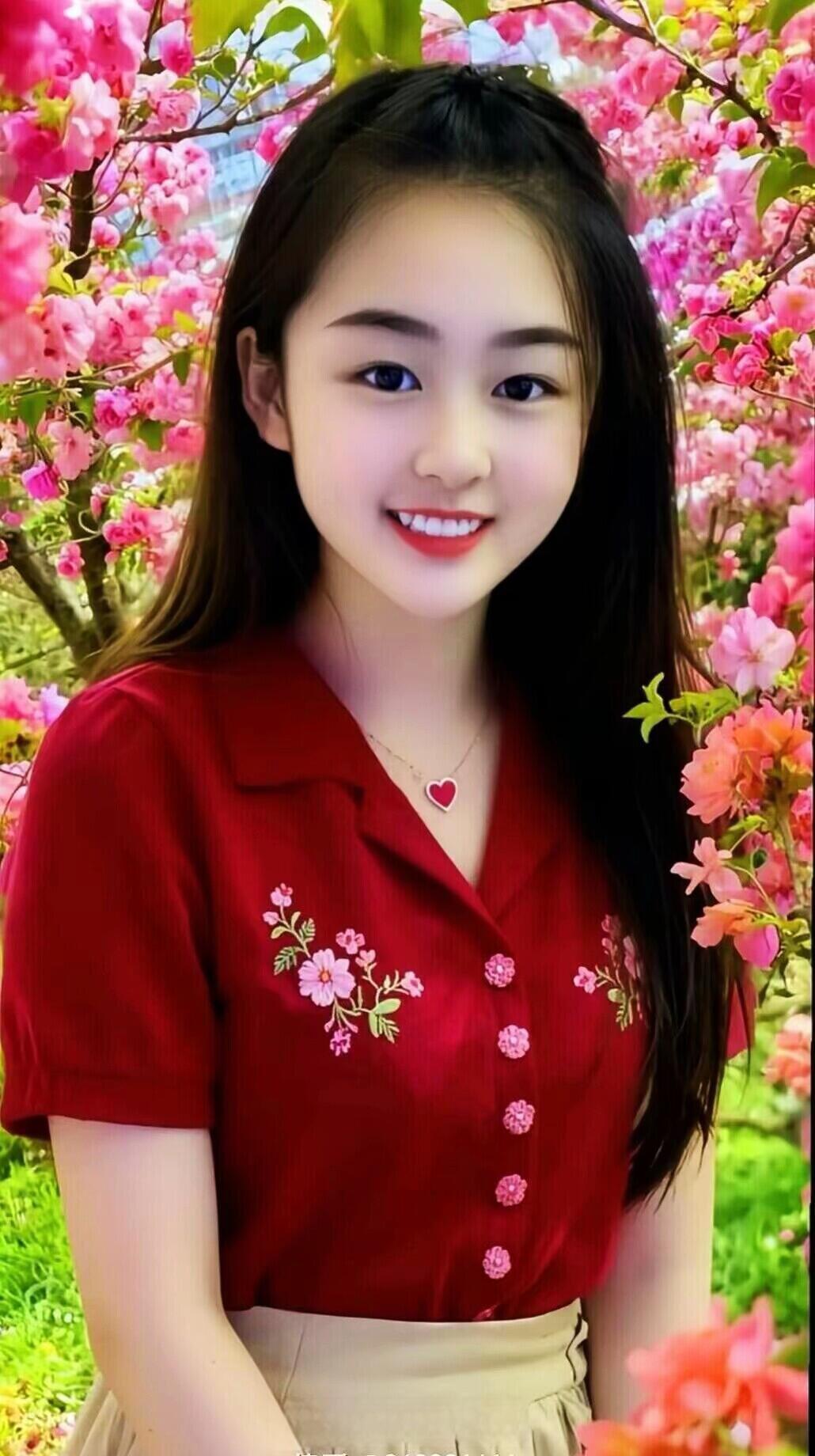 春日少女，花海中的甜美笑容