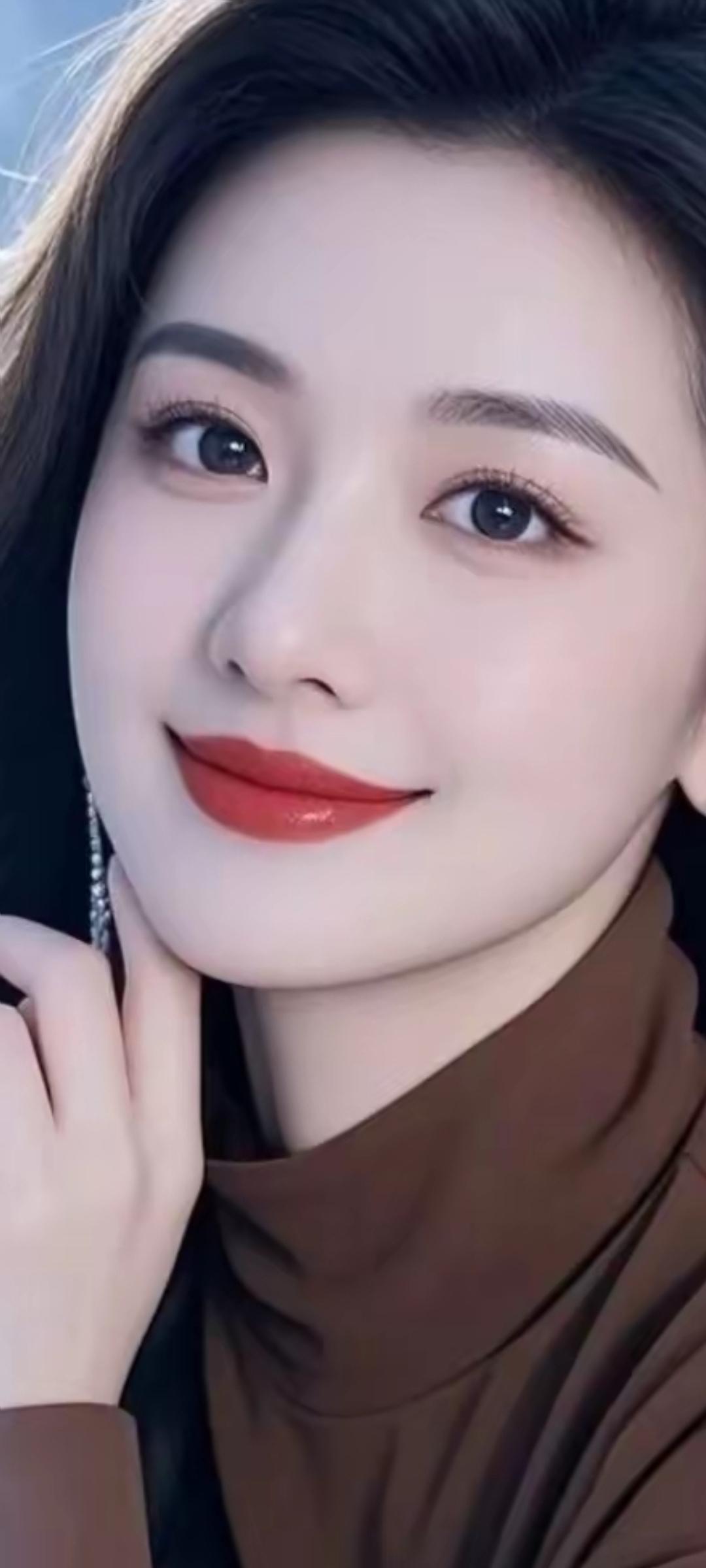 优雅红唇，温柔微笑，散发迷人魅力。