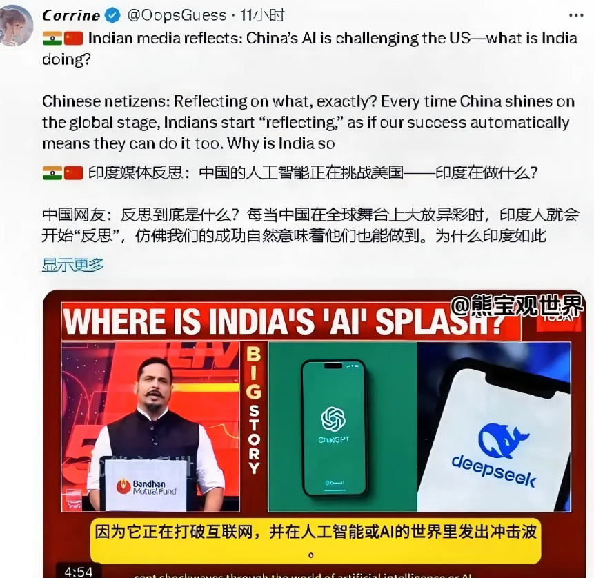 DeepSeek让印度集体破防！我发现无论中国取得任何成就和成果，印度🇮🇳网