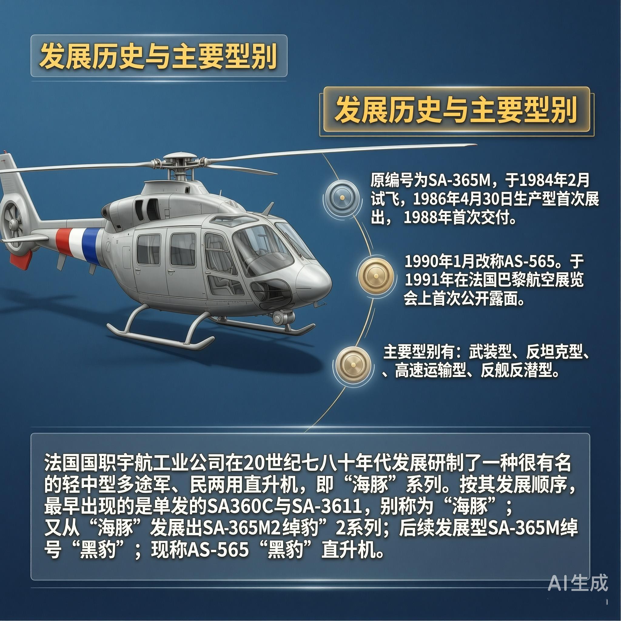 军事ai新视野AS565“黑豹”通用直升机［法］机长：13.68米主旋翼直径：