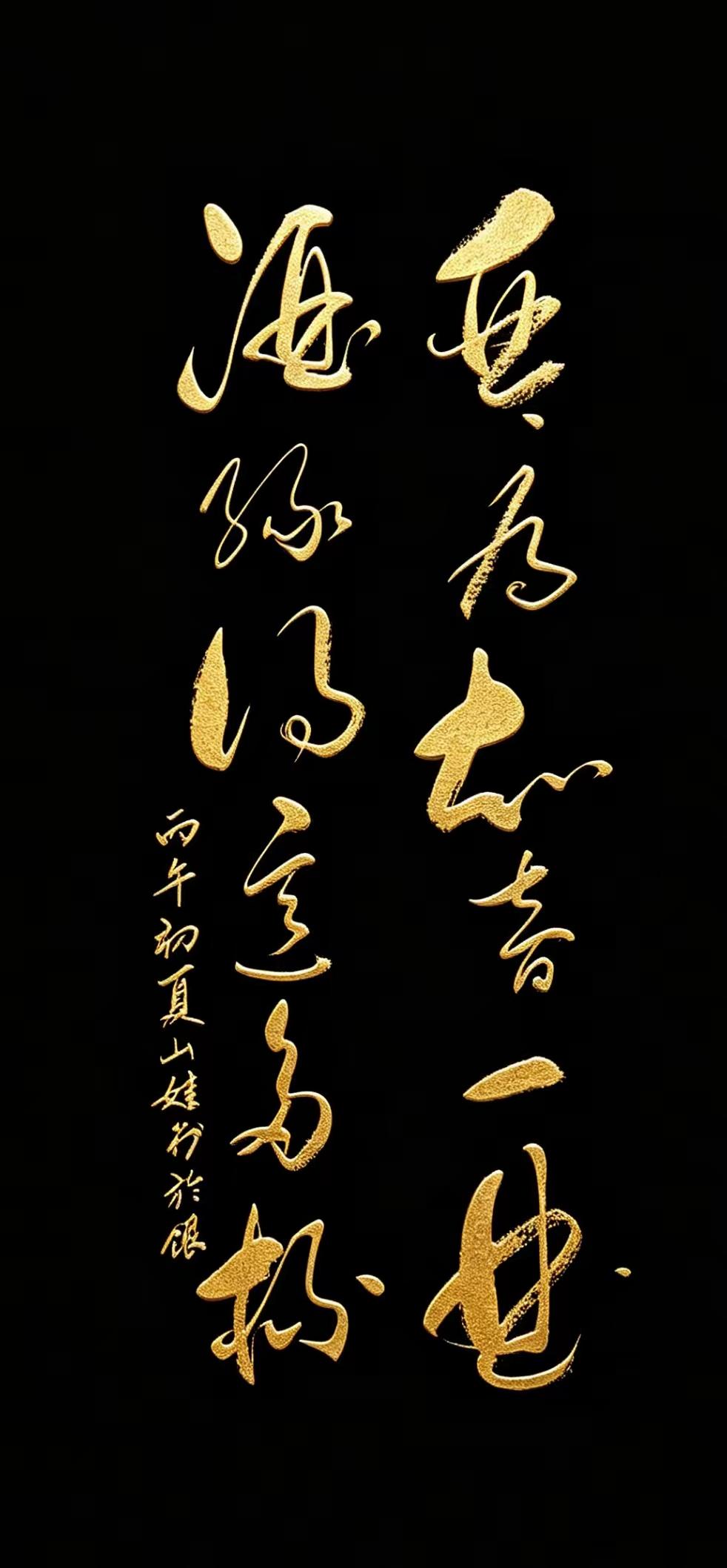 这幅书法请大家欣赏一下，我为什么喜欢这幅书法，因为我喜欢这字的颜色，金色的书法字