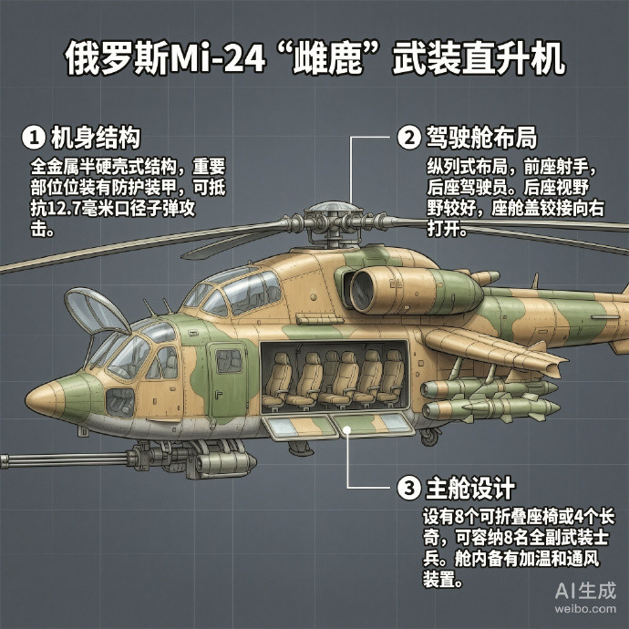 俄罗斯Mi-24“雌鹿”武装直升机 Mi-24是米里设计局研制的苏联第...