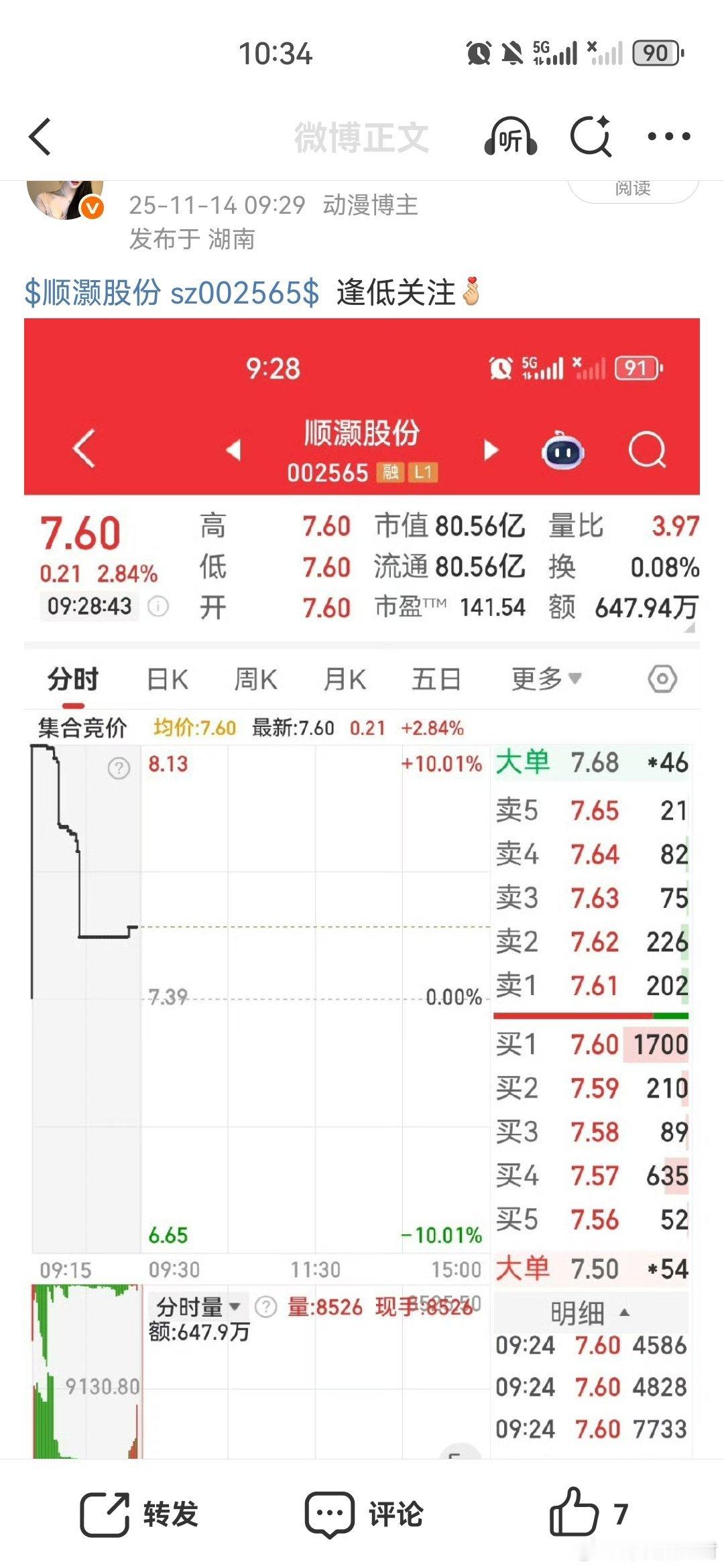 $顺灏股份sz002565$大长腿已出现车上的家人们出来互动一波158观望没