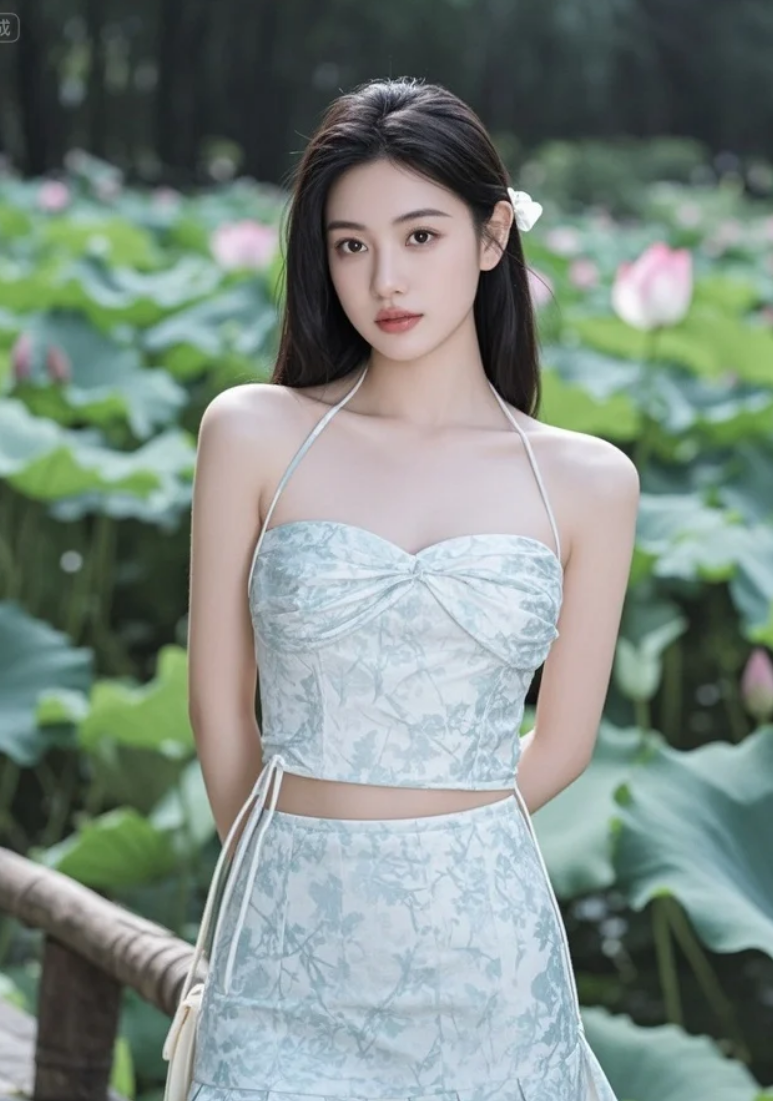 雨打荷盘声声慢，美人撑伞立花间，烟雨江南入画来