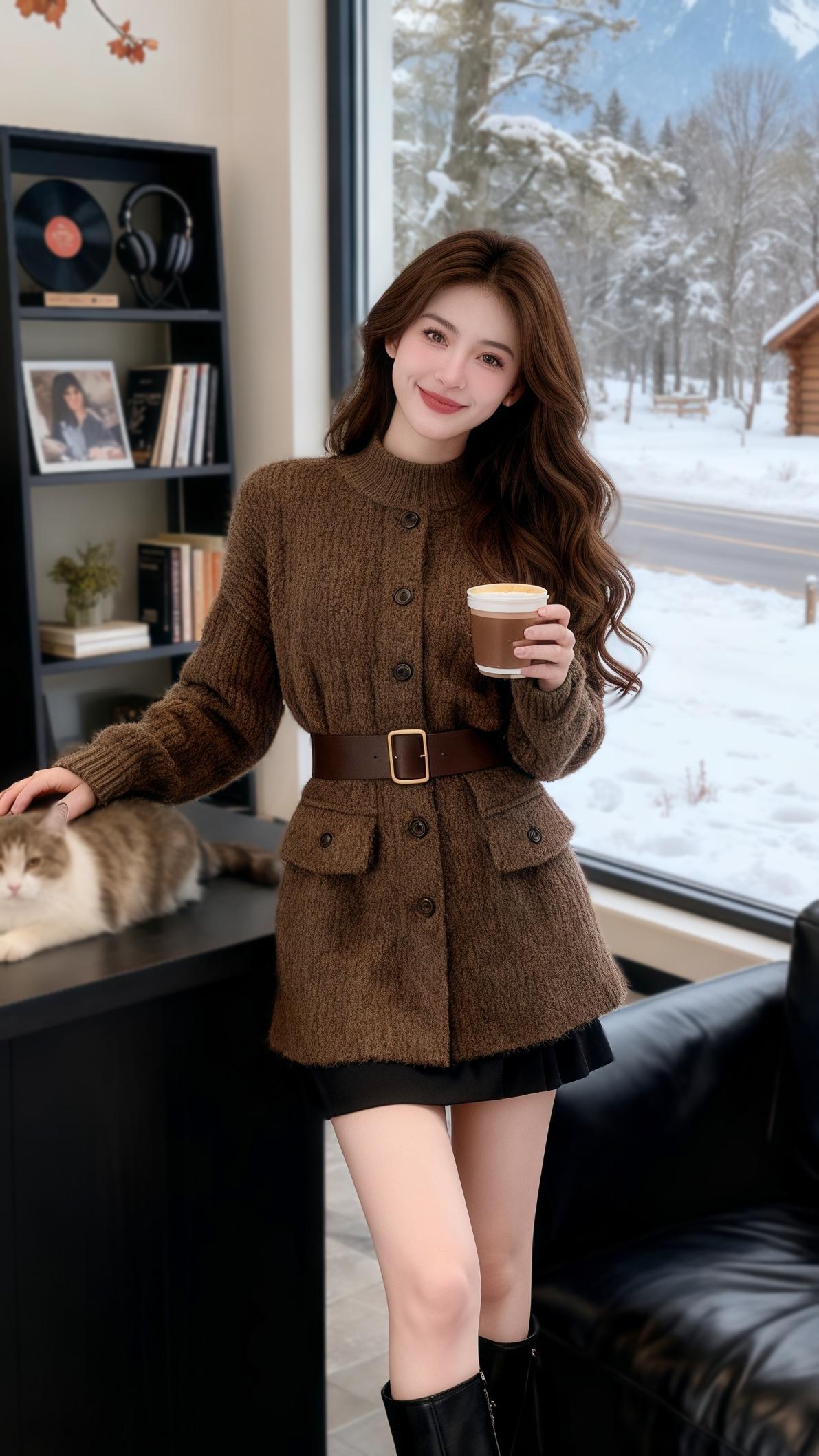 降温后的氛围感战袍，非这件咖色小香风连衣裙莫属！细腻粗花呢面料自带高级肌理感，暖