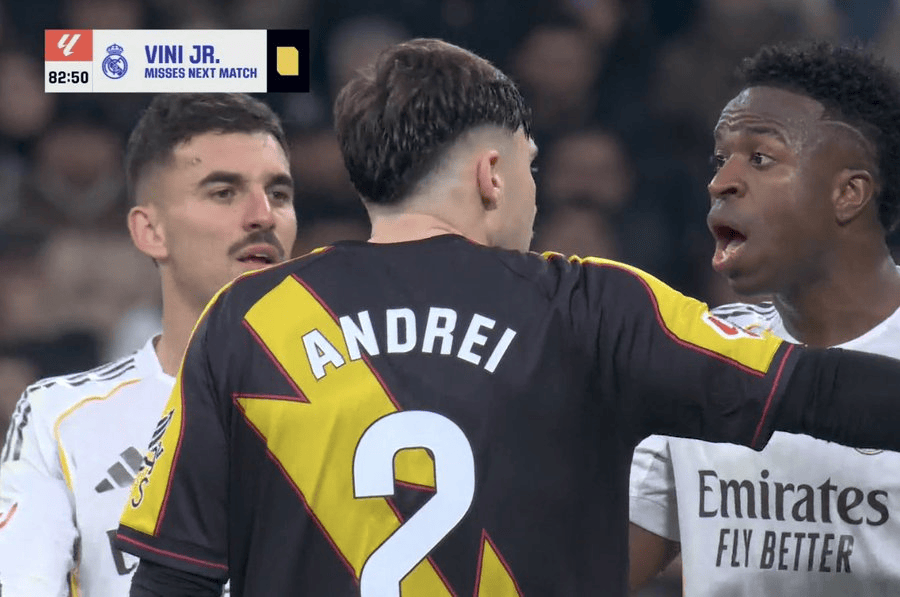 与对手争论染黄, 维尼修斯因累计黄牌将缺席皇马下场联赛