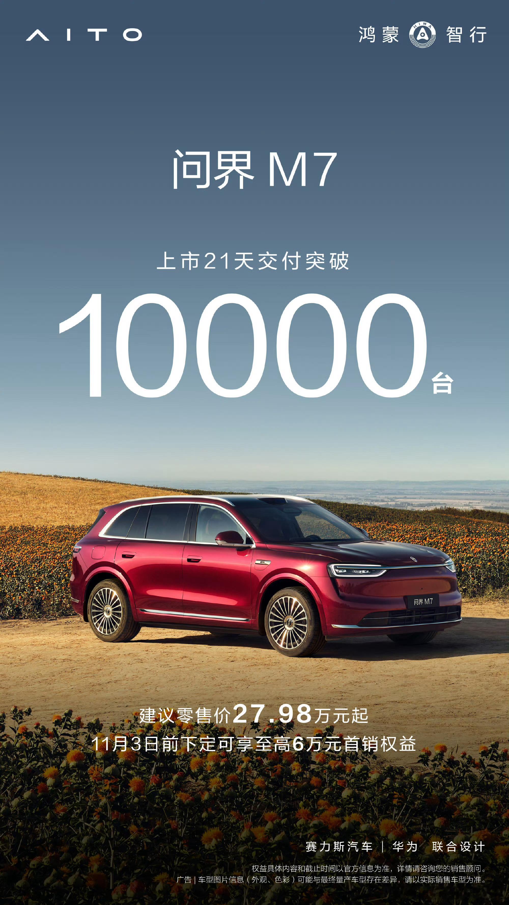 问界M7上市21天交付破万，挺好的，交付量说话，不是什么大小定，全新M7相比老M