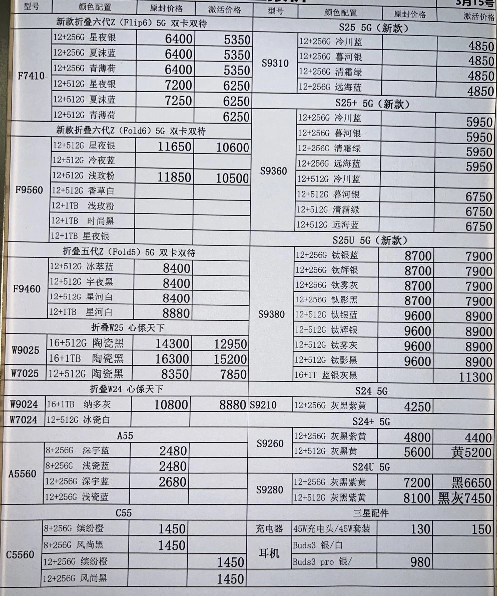 最新国行三星手机系列价格更新，S25系列仍然坚挺中，要跌了三星手机​​​