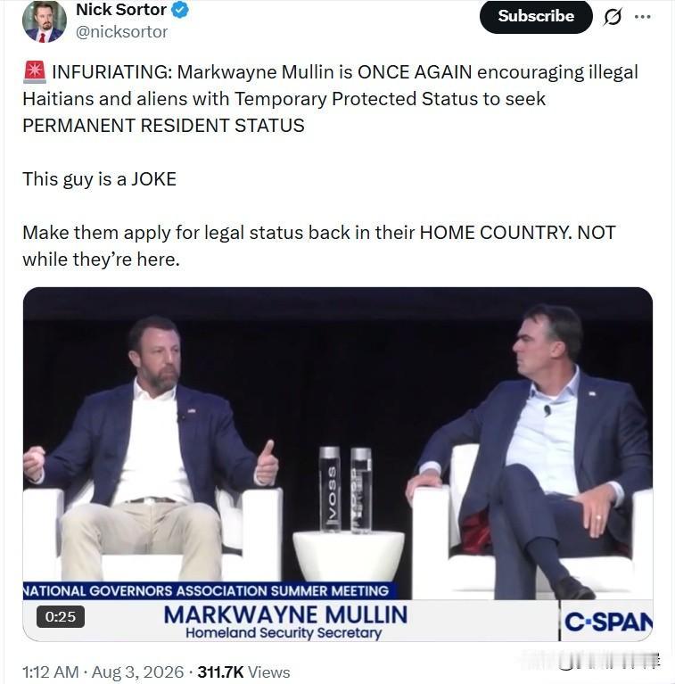 令人愤慨：MarkwayneMullin再度鼓励持临时保护身份的海地非法移民及