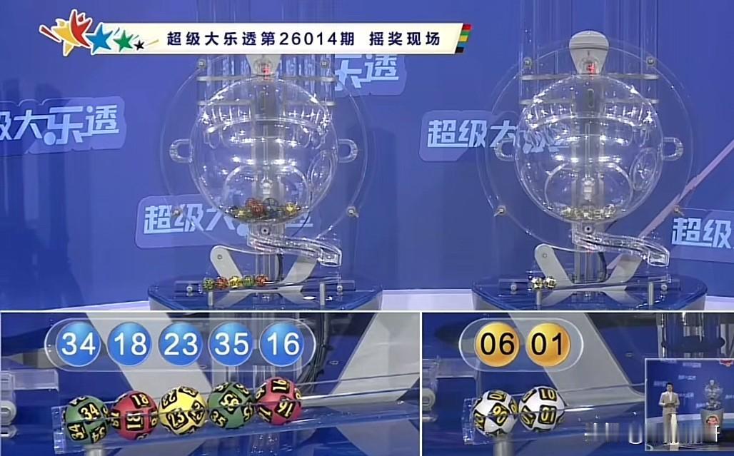 大乐透第26014期开奖号码正式公布：前区16、18、23、34、35，后区
