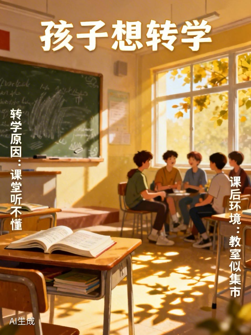 昨天晚上，接到一个家长的电话：孩子想转学。这孩子我认识，入学时的学习成绩很好，