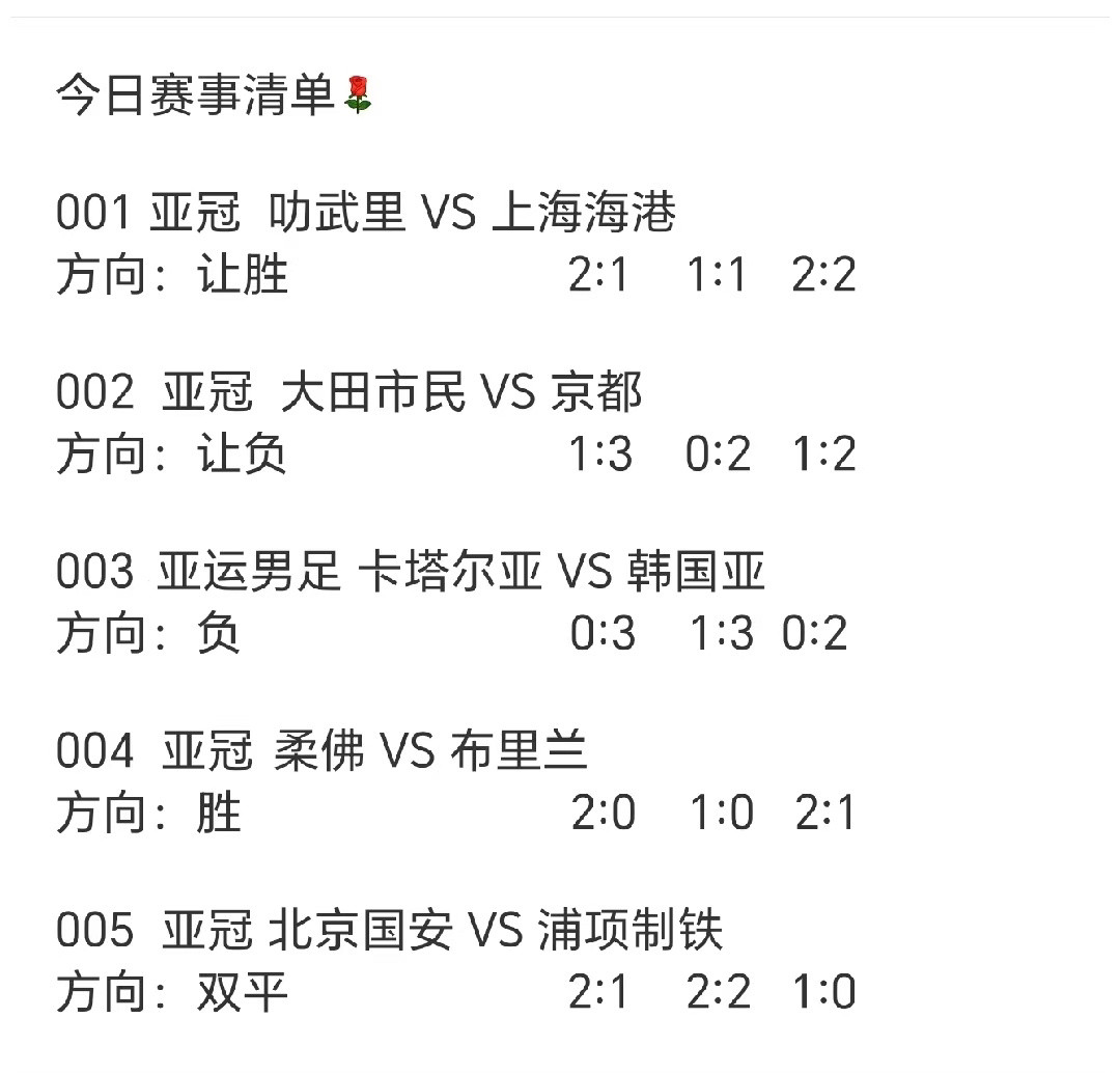 今日早场赛事清单[玫瑰]​​​