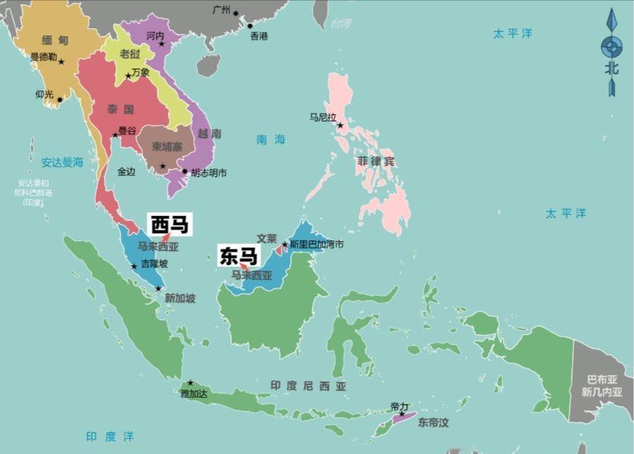 马来西亚也是东南亚一个大国,陆地面积33万平方公里,分为西马、东马,中间相隔着6