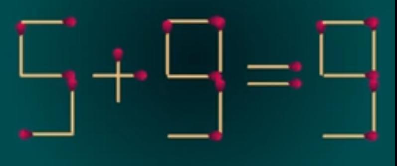 这是一道用火柴棒搭建的等式谜题。题目是这样的：图中用火柴棒摆出的“5+9