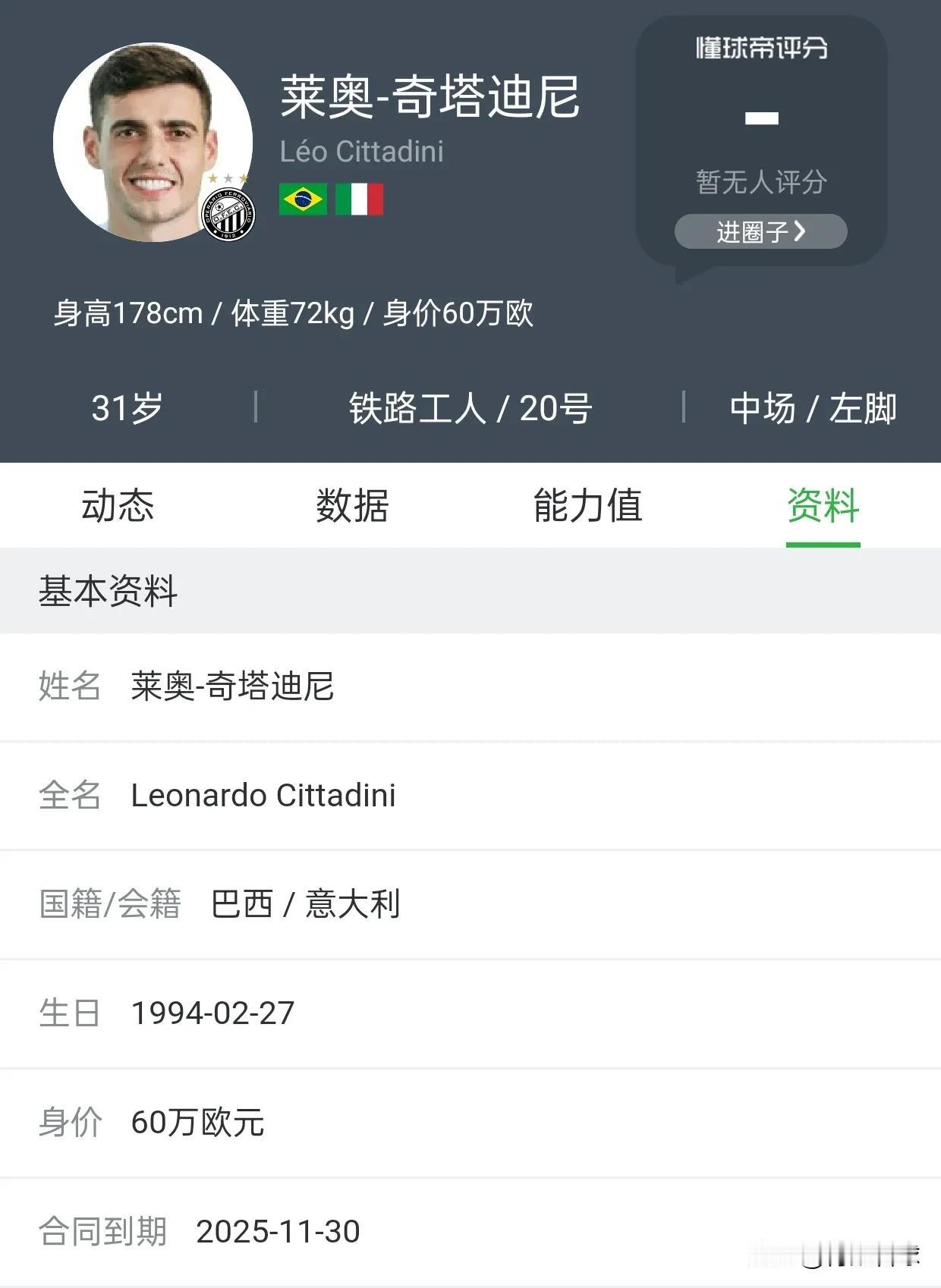 莱奥奇塔迪尼与铁路工人的合同已经到期了，海港应该抓紧时间与奇塔迪尼签约。如果奇塔