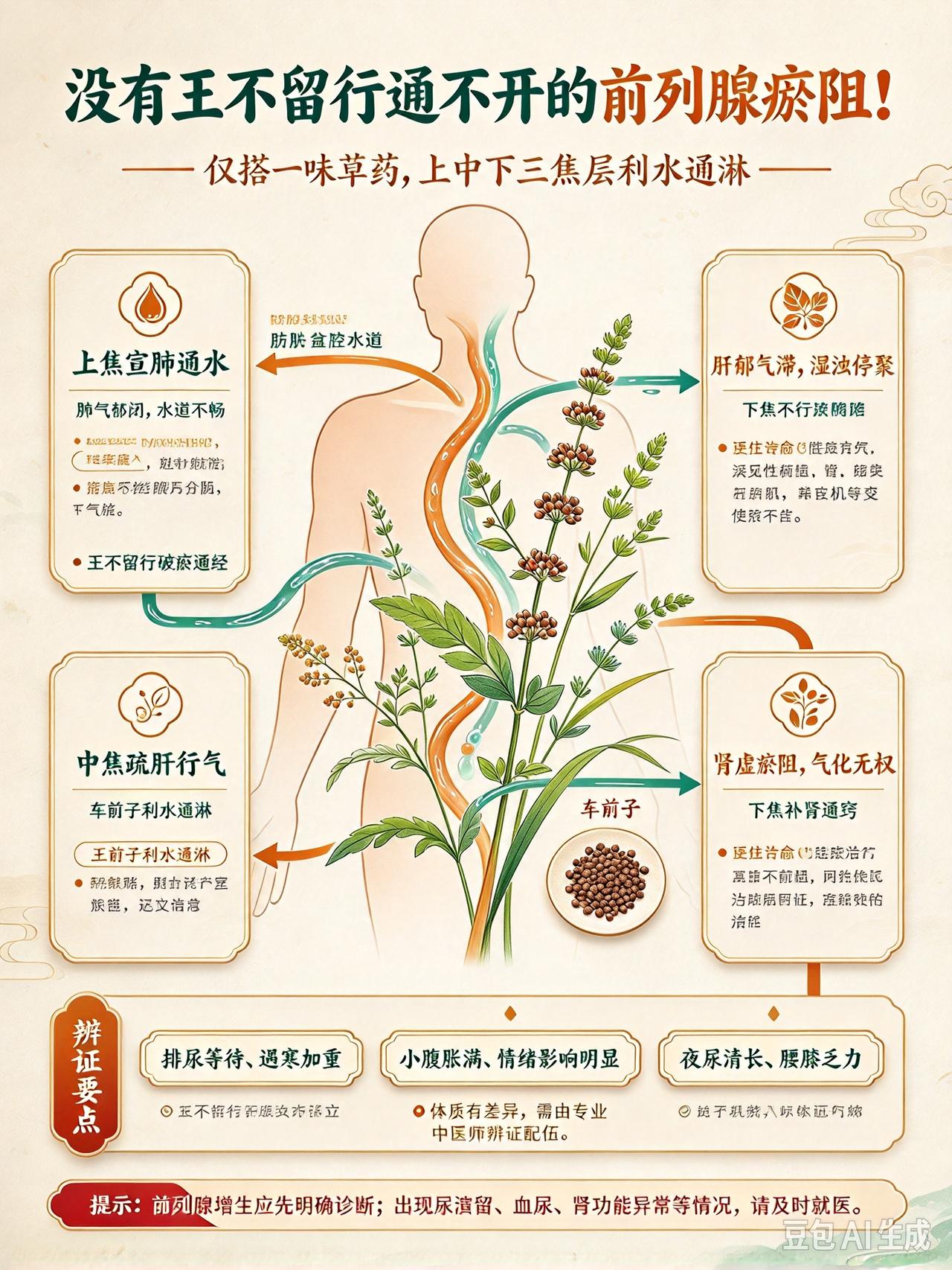 没有王不留行通不开的前列腺瘀阻！仅搭一味草药，上中下三焦层层利水通淋前列腺增