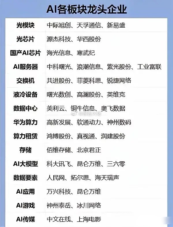 AI各板块龙头梳理​​​
