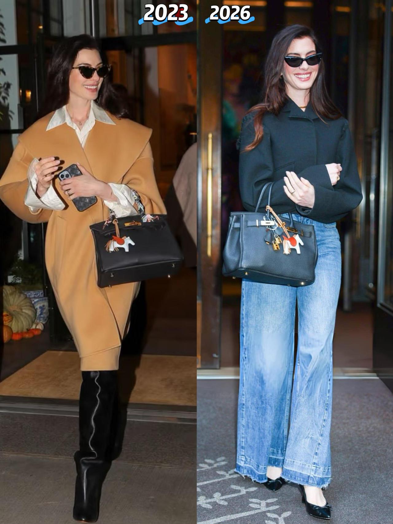 大骨架微胖女生穿衣就学她，安妮·海瑟薇的私服，简约又大气！廓形大衣、利落短款外