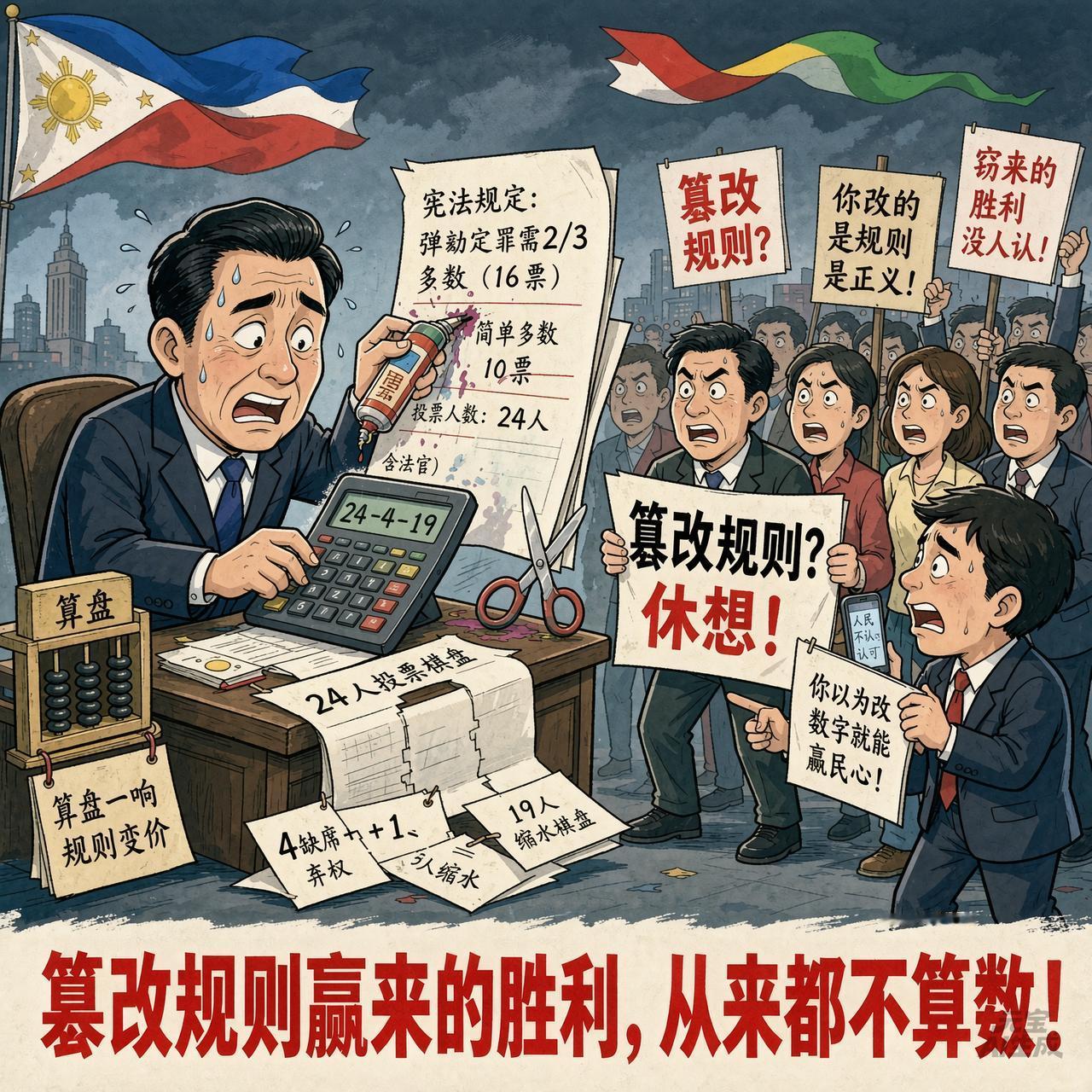马科斯为弹劾萨拉，想做的“算术题”是：扣缺席、剔弃权，24人缩为19人；改宪法三
