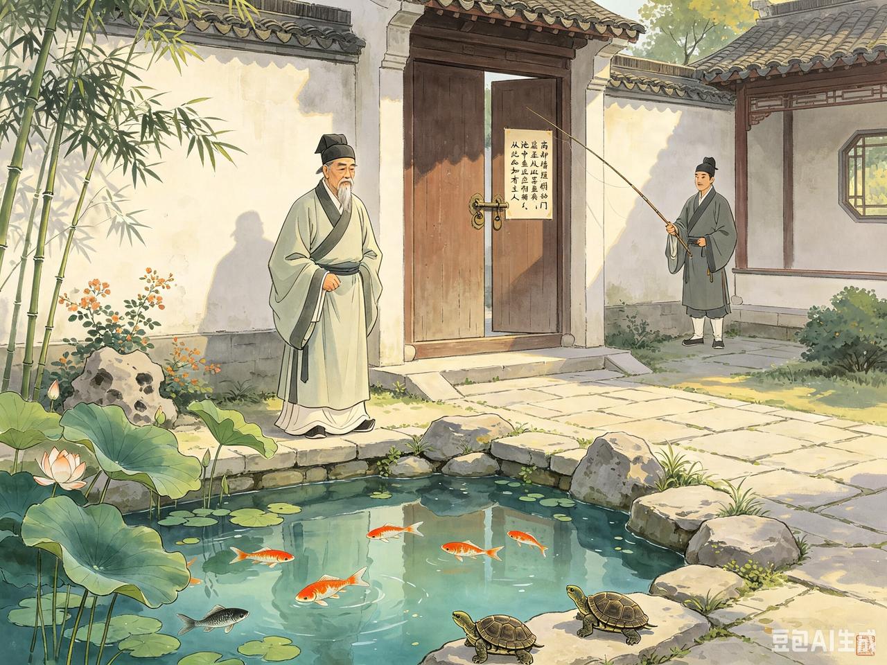 冯道性格仁厚宽和，家中有一方池塘，每当得到活鱼，必定放到池中，称之为“放生池”。