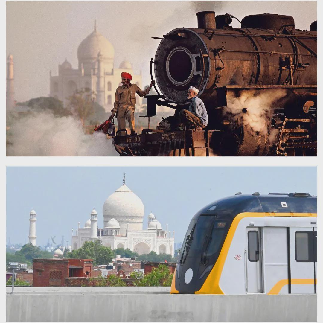 泰姬陵附近的火车（1983vs2026）对比