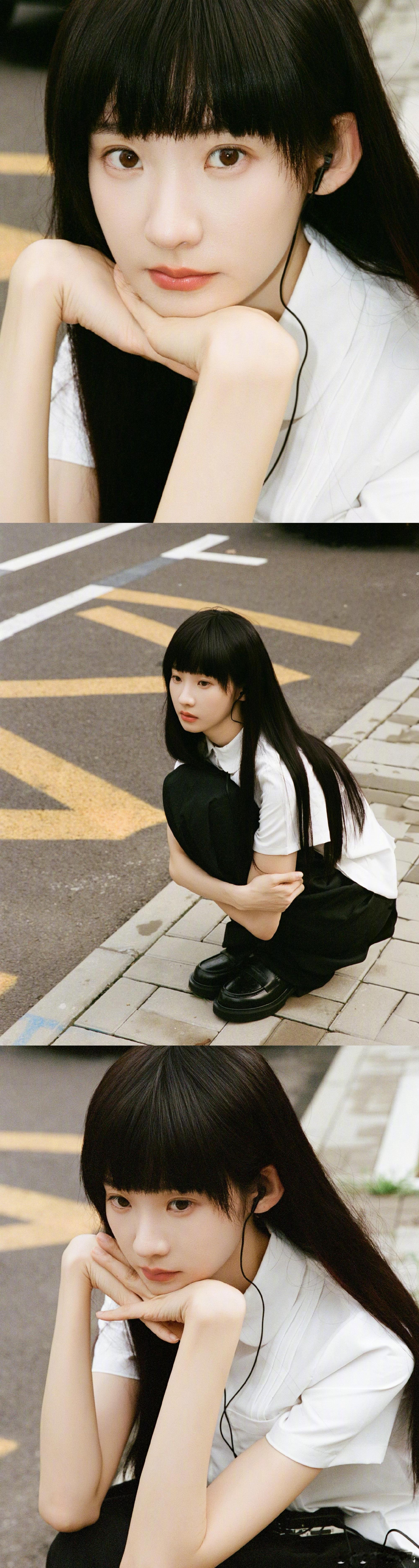 齐刘海造型是乖乖女本人！眼底情绪藏着故事，笑与不笑两种气质，疼痛文学女主内味儿，