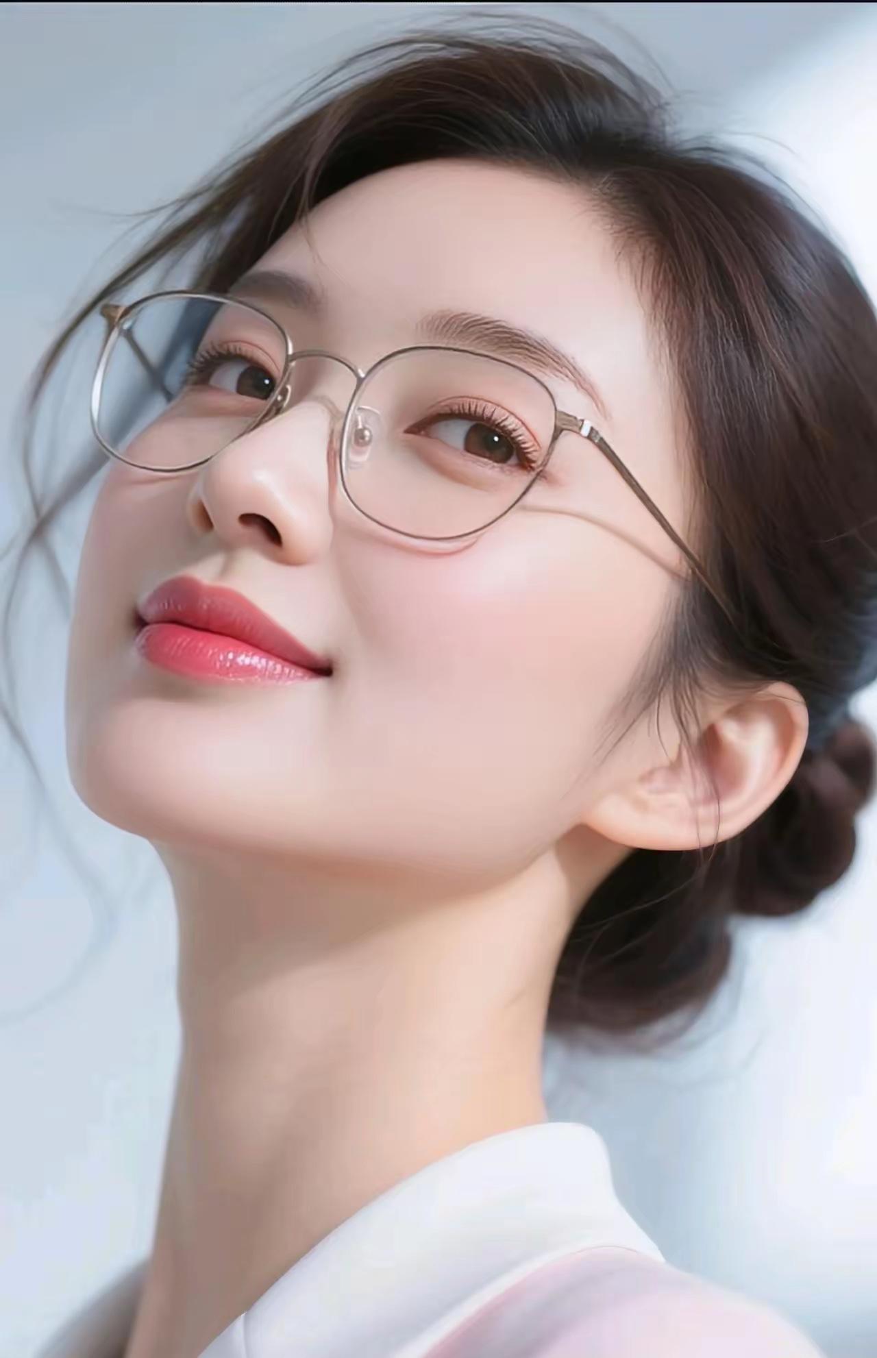 温柔书卷气，眼镜少女甜美微笑