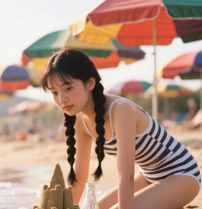 阳光亲吻的弧度｜海滩泳装少女的夏日序曲