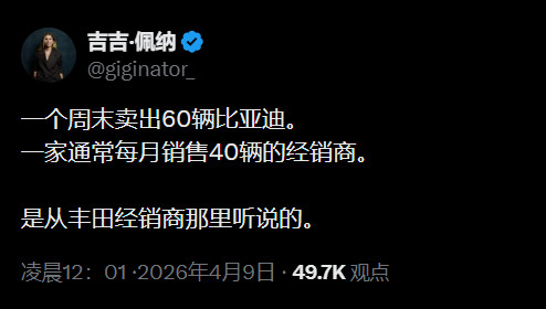 悉尼一家门店一个周末卖出60台比亚迪。而这家店平时一个月也就40台。更有意思的是