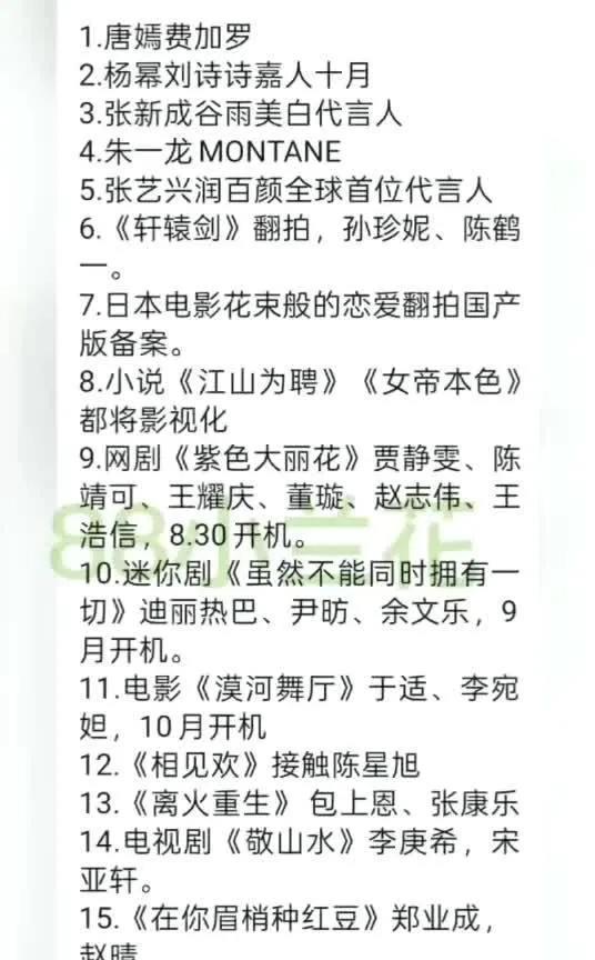 【顶流新动向！多部大剧开机+明星新代言汇总】唐嫣登费加罗，杨幂刘诗诗嘉人十月刊