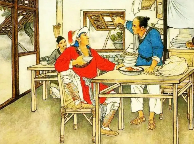 《水浒》里的食物，经常是煮熟的牛肉、羊肉、大鹅、鸡和鱼，很少出现炒菜，因为炒菜需